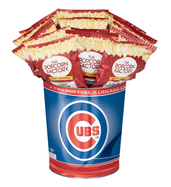 Chicago Cubs Popcorn Tin with 15 Bags of Popcorn